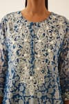 Kora Blue Silk, Cotton Sequins, Tassels, Floral Hand Block Print Straight Kurta Set at Aza Fashions Kora_Blue Silk, Cotton Sequins, Tassels, Floral Hand Block Print Straight Kurta Set _at_Aza_Fashions