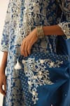 Buy Kora Blue Silk, Cotton Sequins, Tassels, Floral Hand Block Print Straight Kurta Set Online Buy_Kora_Blue Silk, Cotton Sequins, Tassels, Floral Hand Block Print Straight Kurta Set _Online
