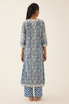 Shop Kora Blue Silk, Cotton Sequins, Tassels, Floral Hand Block Print Straight Kurta Set at Aza Fashions Shop_Kora_Blue Silk, Cotton Sequins, Tassels, Floral Hand Block Print Straight Kurta Set _at_Aza_Fashions