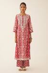 Kora Red Silk, Cotton, Chanderi Sequins, Flower Hand Block Print Straight Kurta Set Online at Aza Fashions Kora_Red Silk, Cotton, Chanderi Sequins, Flower Hand Block Print Straight Kurta Set _Online_at_Aza_Fashions