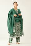 Kora Green Silk, Cotton, Chanderi Botanical Hand Block Print Straight Kurta Set at Aza Fashions Kora_Green Silk, Cotton, Chanderi Botanical Hand Block Print Straight Kurta Set _at_Aza_Fashions