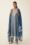 Buy Kora Blue Cotton, Silk Embroidery, Sequins, Tassels Mughal And Floral Print Kurta Set at Aza Fashions Buy_Kora_Blue Cotton, Silk Embroidery, Sequins, Tassels Mughal And Floral Print Kurta Set _at_Aza_Fashions