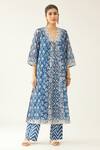 Shop Kora Blue Cotton, Silk, Chanderi Embroidery, Sequins, Flower And Mughal Print Kurta Set Online at Aza Fashions Shop_Kora_Blue Cotton, Silk, Chanderi Embroidery, Sequins, Flower And Mughal Print Kurta Set _Online_at_Aza_Fashions