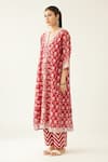 Kora Red Cotton, Silk, Chanderi Sequins, Beads, Garden Hand Block Print Kurta Set Online at Aza Fashions Kora_Red Cotton, Silk, Chanderi Sequins, Beads, Garden Hand Block Print Kurta Set _Online_at_Aza_Fashions