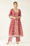 Buy Kora Red Cotton, Silk, Chanderi Sequins, Beads, Garden Hand Block Print Kurta Set Online at Aza Fashions Buy_Kora_Red Cotton, Silk, Chanderi Sequins, Beads, Garden Hand Block Print Kurta Set _Online_at_Aza_Fashions