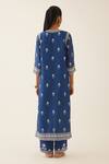 Shop_Kora_Blue Silk, Chanderi Embroidery, Tassels Split V-neck Kurta Set _at_Aza_Fashions