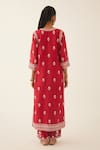Shop Kora Red Silk, Chanderi Embroidery Split V-neck Thread Kurta Set at Aza Fashions Shop_Kora_Red Silk, Chanderi Embroidery Split V-neck Thread Kurta Set _at_Aza_Fashions