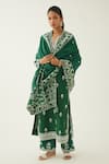 Buy Kora Green Silk, Chanderi Embroidery Split V-neck Floral Kurta Set at Aza Fashions Buy_Kora_Green Silk, Chanderi Embroidery Split V-neck Floral Kurta Set _at_Aza_Fashions