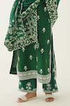 Kora Green Silk, Chanderi Embroidery Split V-neck Floral Kurta Set at Aza Fashions Kora_Green Silk, Chanderi Embroidery Split V-neck Floral Kurta Set _at_Aza_Fashions