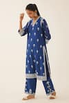Kora Blue Silk, Chanderi Embroidery V-neck Flower Kurta Set Online at Aza Fashions Kora_Blue Silk, Chanderi Embroidery V-neck Flower Kurta Set _Online_at_Aza_Fashions