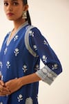 Buy Kora Blue Silk, Chanderi Embroidery V-neck Flower Kurta Set Online at Aza Fashions Buy_Kora_Blue Silk, Chanderi Embroidery V-neck Flower Kurta Set _Online_at_Aza_Fashions