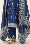 Kora Blue Silk, Chanderi Embroidery V-neck Flower Kurta Set at Aza Fashions Kora_Blue Silk, Chanderi Embroidery V-neck Flower Kurta Set _at_Aza_Fashions