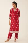 Buy Kora Red Silk, Chanderi Embroidery V-neck Botanical Kurta Set Online at Aza Fashions Buy_Kora_Red Silk, Chanderi Embroidery V-neck Botanical Kurta Set _Online_at_Aza_Fashions