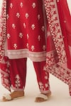 Kora Red Silk, Chanderi Embroidery V-neck Botanical Kurta Set at Aza Fashions Kora_Red Silk, Chanderi Embroidery V-neck Botanical Kurta Set _at_Aza_Fashions