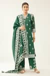 Buy Kora Green Silk, Chanderi Embroidery, Tassels V-neck Florette Kurta Set at Aza Fashions Buy_Kora_Green Silk, Chanderi Embroidery, Tassels V-neck Florette Kurta Set _at_Aza_Fashions