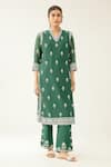 Kora Green Silk, Chanderi Embroidery, Tassels V-neck Florette Kurta Set Online at Aza Fashions Kora_Green Silk, Chanderi Embroidery, Tassels V-neck Florette Kurta Set _Online_at_Aza_Fashions
