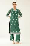 Buy Kora Green Silk, Chanderi Embroidery, Tassels V-neck Florette Kurta Set Online at Aza Fashions Buy_Kora_Green Silk, Chanderi Embroidery, Tassels V-neck Florette Kurta Set _Online_at_Aza_Fashions