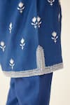 Kora Blue Silk, Chanderi Embroidery Round Neck Kurta And Pant Set at Aza Fashions Kora_Blue Silk, Chanderi Embroidery Round Neck Kurta And Pant Set _at_Aza_Fashions