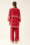 Shop Kora Red Silk, Chanderi Embroidery Round Neck Flower Kurta And Pant Set at Aza Fashions Shop_Kora_Red Silk, Chanderi Embroidery Round Neck Flower Kurta And Pant Set _at_Aza_Fashions