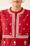 Buy Kora Red Silk, Chanderi Embroidery Round Neck Flower Kurta And Pant Set Online at Aza Fashions Buy_Kora_Red Silk, Chanderi Embroidery Round Neck Flower Kurta And Pant Set _Online_at_Aza_Fashions