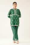 Buy Kora Green Silk, Chanderi Embroidery Round Neck Floral Kurta And Pant Set at Aza Fashions Buy_Kora_Green Silk, Chanderi Embroidery Round Neck Floral Kurta And Pant Set _at_Aza_Fashions