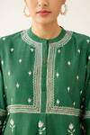 Kora Green Silk, Chanderi Embroidery Round Neck Floral Kurta And Pant Set at Aza Fashions Kora_Green Silk, Chanderi Embroidery Round Neck Floral Kurta And Pant Set _at_Aza_Fashions