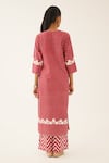 Shop Kora Red Silk, Cotton Embroidery Round Neck Flower Print Kurta And Pant Set at Aza Fashions Shop_Kora_Red Silk, Cotton Embroidery Round Neck Flower Print Kurta And Pant Set _at_Aza_Fashions