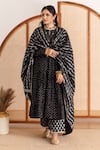 Buy_Maison Shefali_Black Kurta And Pant Cotton Printed Block Round Tiered Set _Online_at_Aza_Fashions