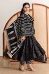 Shop_Maison Shefali_Black Kurta And Pant Cotton Printed Block Round Tiered Set _Online_at_Aza_Fashions