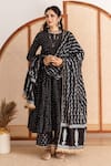 Maison Shefali_Black Kurta And Pant Cotton Printed Block Round Tiered Set _at_Aza_Fashions