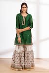 Maison Shefali_Green Kurta Chanderi Printed Block Round Embroidered Sharara Set _Online_at_Aza_Fashions