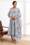 Buy Maison Shefali Blue Kurta And Pant Cotton Printed Block Round Hand Anarkali Set at Aza Fashions Buy_Maison Shefali_Blue Kurta And Pant Cotton Printed Block Round Hand Anarkali Set_at_Aza_Fashions