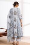 Shop Maison Shefali Blue Kurta And Pant Cotton Printed Block Round Hand Anarkali Set at Aza Fashions Shop_Maison Shefali_Blue Kurta And Pant Cotton Printed Block Round Hand Anarkali Set_at_Aza_Fashions