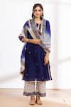 Buy_Maison Shefali_Blue Kurta Chanderi Printed Block Zari Embroidered Pant Set _Online_at_Aza_Fashions