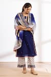 Shop_Maison Shefali_Blue Kurta Chanderi Printed Block Zari Embroidered Pant Set _Online_at_Aza_Fashions