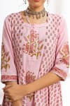 Maison Shefali_Pink Kurta And Pant Cotton Printed Block Round Hand Kalidar Set _Online_at_Aza_Fashions