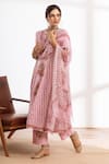 Shop_Maison Shefali_Pink Kurta And Pant Cotton Printed Block Round Hand Kalidar Set _Online_at_Aza_Fashions