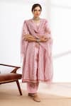 Maison Shefali_Pink Kurta And Pant Cotton Printed Block Round Hand Kalidar Set _at_Aza_Fashions