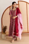 Buy_Maison Shefali_Red Kurta And Pant Cotton Printed Block Pentagon Floral Anarkali Set _at_Aza_Fashions