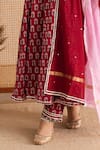 Shop_Maison Shefali_Red Kurta And Pant Cotton Printed Block Pentagon Floral Anarkali Set _Online_at_Aza_Fashions