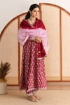 Maison Shefali_Red Kurta And Pant Cotton Printed Block Pentagon Floral Anarkali Set _at_Aza_Fashions