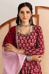 Buy_Maison Shefali_Red Kurta And Pant Cotton Printed Block Pentagon Floral Anarkali Set 