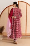 Shop_Maison Shefali_Red Kurta And Pant Cotton Printed Block Pentagon Floral Anarkali Set _at_Aza_Fashions