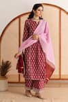 Buy_Maison Shefali_Red Kurta And Pant Cotton Printed Block Notched Straight Set _at_Aza_Fashions