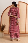 Shop_Maison Shefali_Red Kurta And Pant Cotton Printed Block Notched Straight Set _at_Aza_Fashions