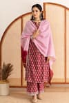 Shop_Maison Shefali_Red Kurta And Pant Cotton Printed Block Notched Straight Set _Online_at_Aza_Fashions