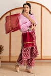 Maison Shefali_Red Kurta And Pant Cotton Printed Block Notched Straight Set _at_Aza_Fashions