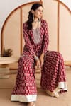 Buy_Maison Shefali_Red Kurta And Sharara Cotton Printed Block Round Set 