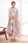 Buy_Maison Shefali_White Kurta And Pant Cotton Printed Block Round Gota Work Kalidar Set _at_Aza_Fashions