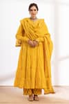 Buy_Maison Shefali_Yellow Cotton, Muslin Gota Patti Round Neck Polka Zari Print Anarkali Pant Set _at_Aza_Fashions